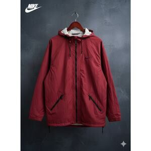 Vintage Nike Men’s Mid-Weight Zip Pockets Burgundy Hooded Jacket Coat M Rare
